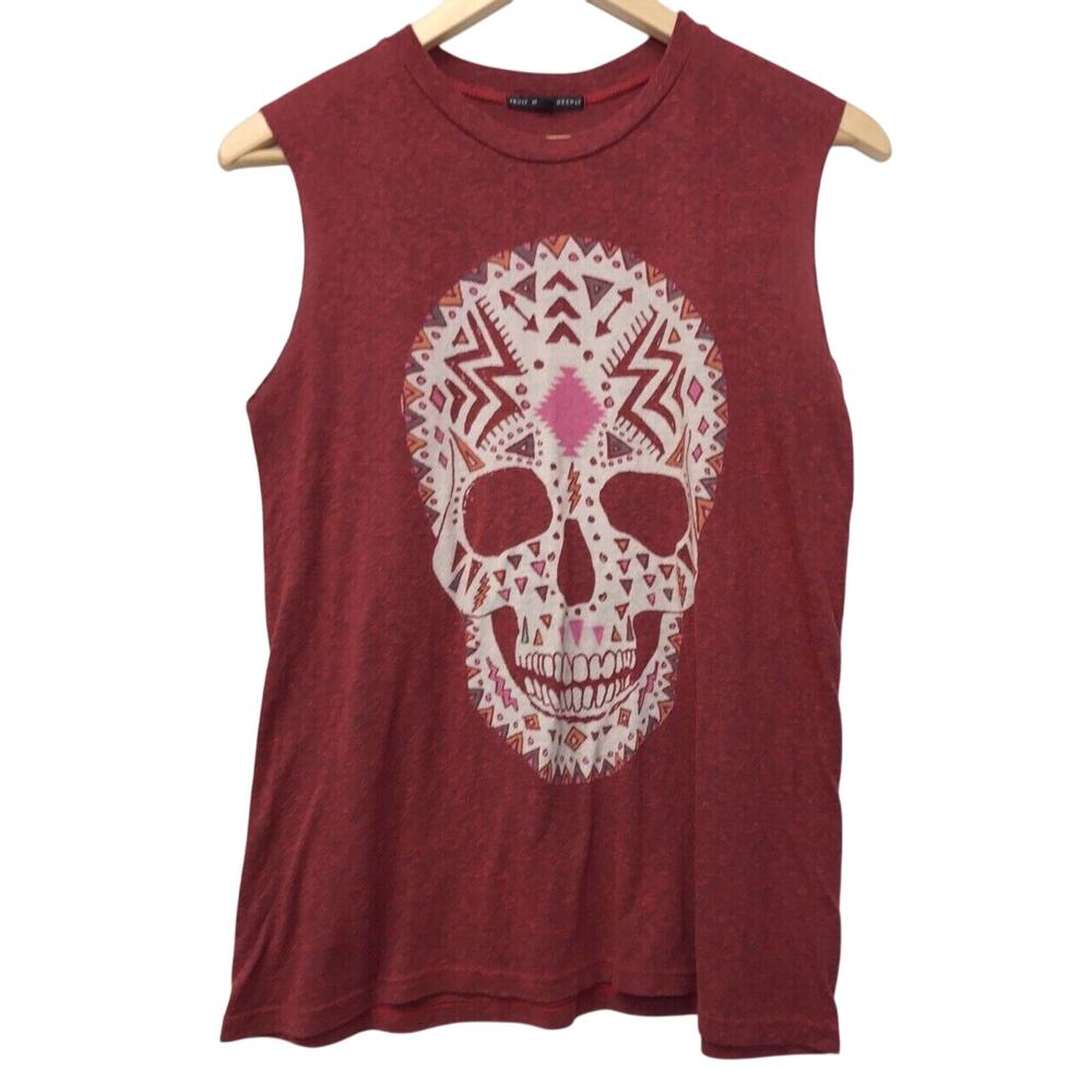 Truly Madly Deeply Shirt Mens Small Red White Skull